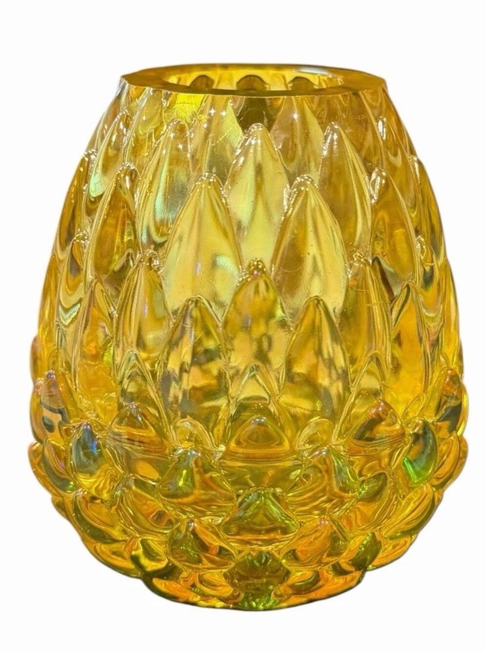 Olsen Glass Designs Dragon Egg Fairy Lamp Yellow Iridescent Carnival Glass